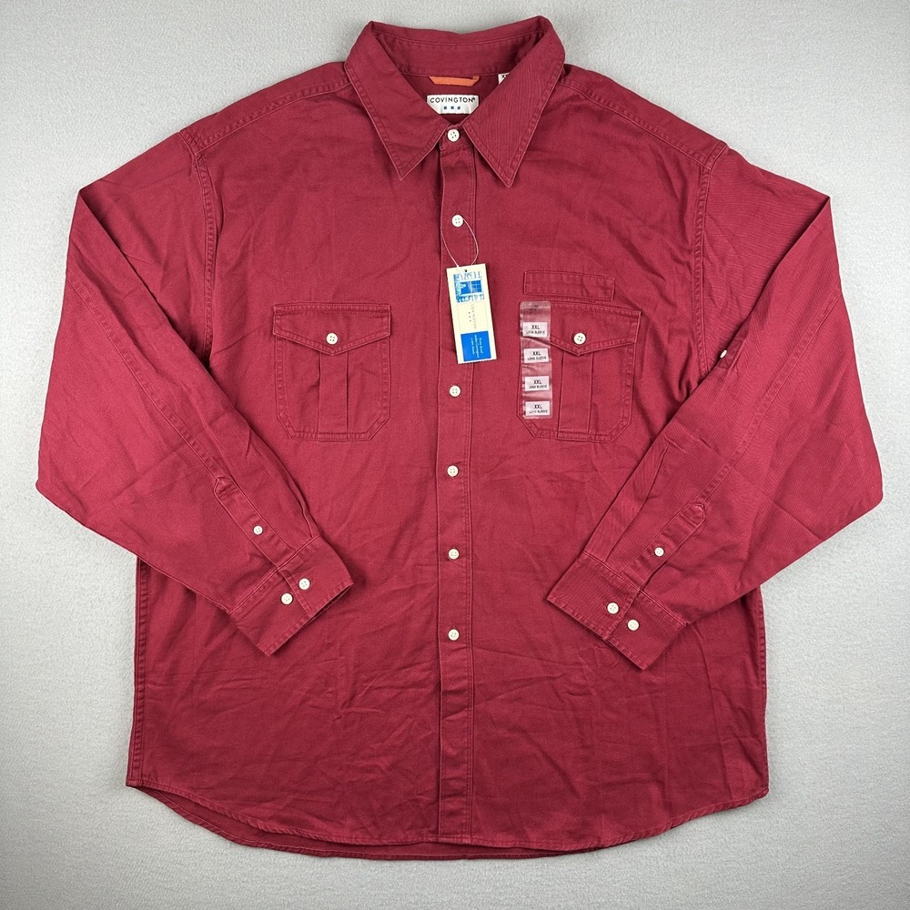 Covington Button Down Shirt Mens XXL Burgundy Red Cotton Twill Utility LS